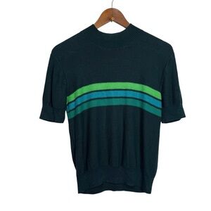 Free People Way Back Retro 70s Striped Mock Neck Linen Cropped Sweater